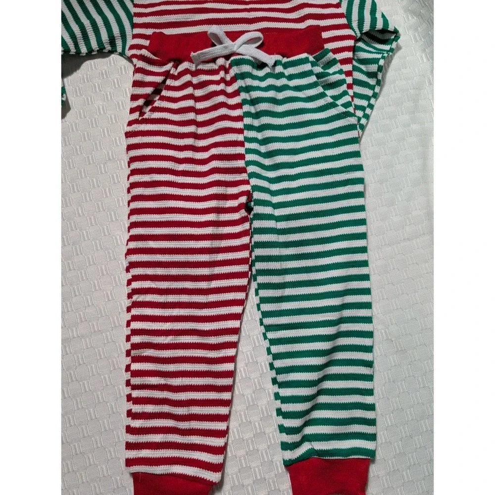 Unisex Size: 2-3 Y Santa Christmas PJ 2 Pc Set Red Green White Stripes Knitted